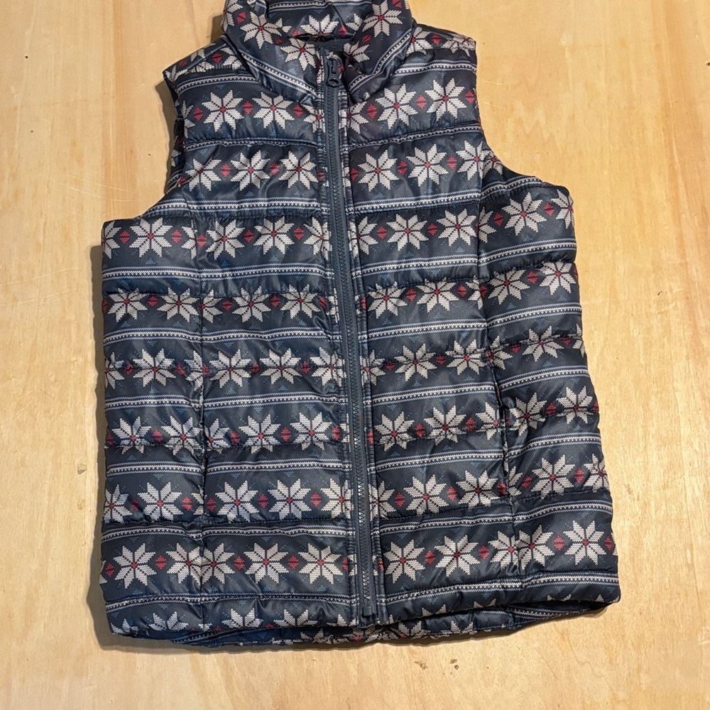 Old Navy Frost Free Kids Sz 10-12 Puffer Vest Gray Snowflake Pattern